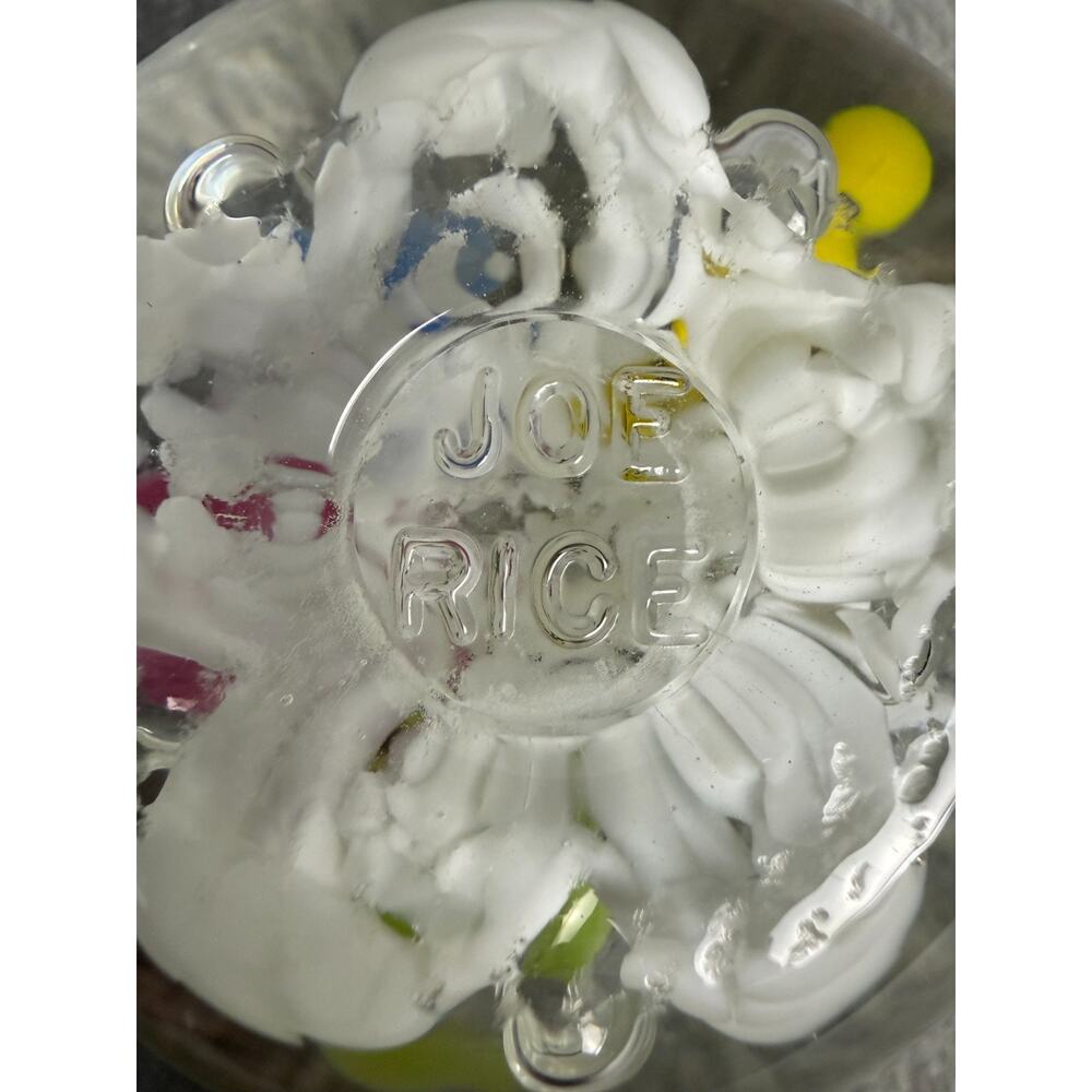Joe Rice Glass Paperweight Trumpet Flower Floral Controlled Bubble 3" Vintage - Picture 9 of 9